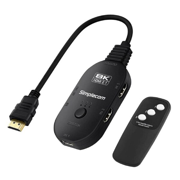 Simplecom CM353 3-Port HDMI 2.1 Switch HDCP 2.3 8K@60Hz Remote Control