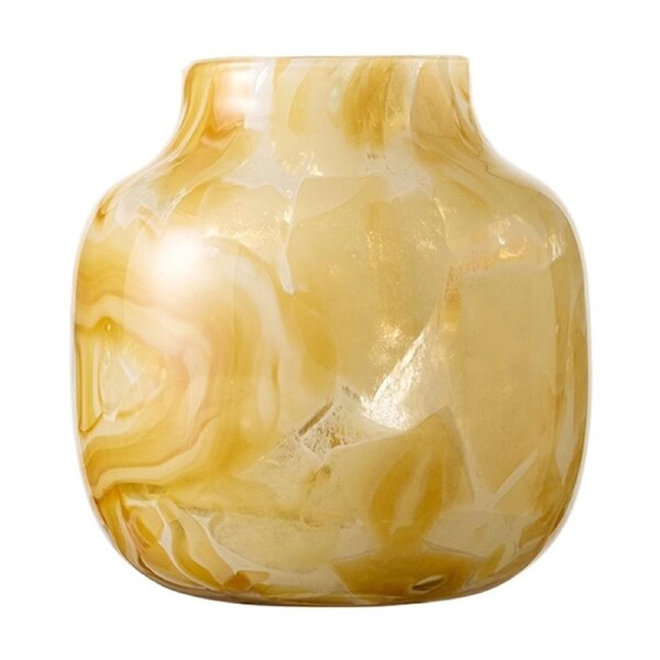 Ecology Elowen Curved Flower Vase Yellow/White Honeycomb Marble-Look 16.5cm