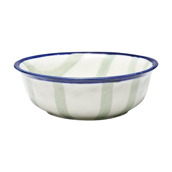 Porto Sable Kitchen Serving Bowl White & Sage Green Stripe 25cm
