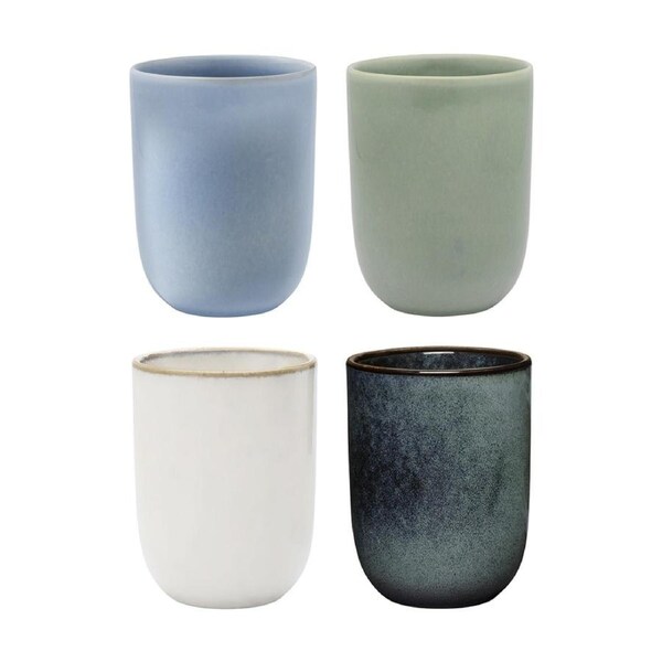 4pc Ecology Element Stoneware Cuddle Mugs Green Blues & White 250ml