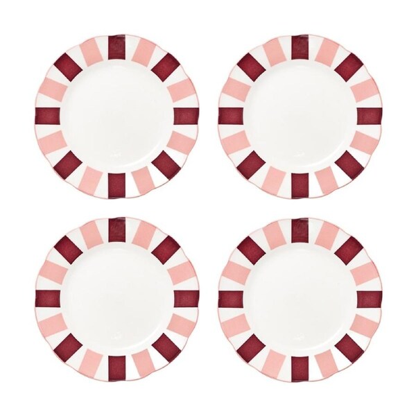 4pc Porto Emery Porcelain Kitchen Dinner Plate Set Snowberry Stripe