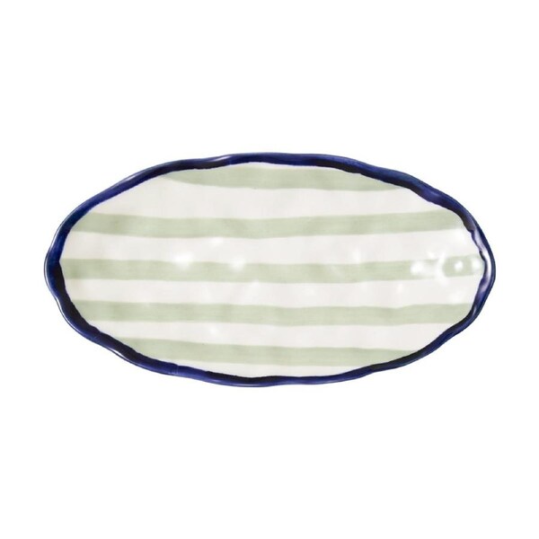 Porto Sable Kitchen Oval Platter White & Sage Green Stripe 31cm