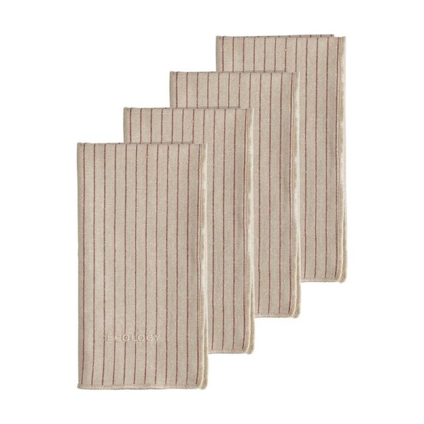 4pc Ecology Tonka 100% Cotton Napkin Beige and Red Sienna Stripe 45x45cm