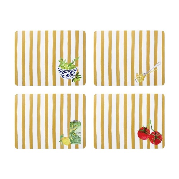 4pc Porto Beige Stripe & Florence Food Rectangle Dinner Placemats 34x26.5cm