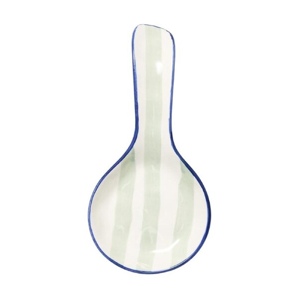Porto Sable Kitchen Spoon/Utensil Rest White & Sage Green Stripe 22.5x11cm