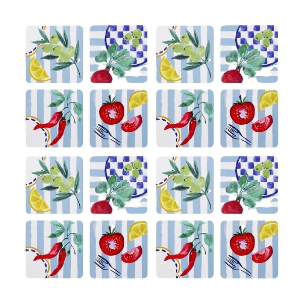 4x 4pc Porto Multicoloured Cucina Mediterranean Rectangle Coasters 10cm