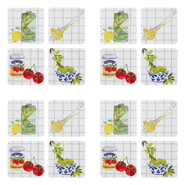 4x 4pc Porto Valentina Food Illustration Rectangle Coasters 10cm