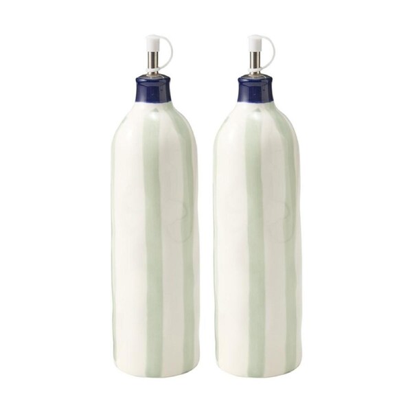 2PK Porto Sable Kitchen Oil Bottle White & Sage Green Stripe 850ml