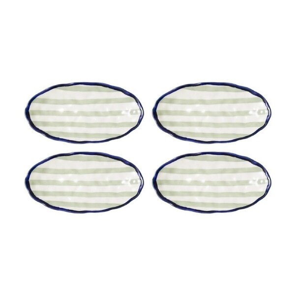 4PK Porto Sable Kitchen Oval Platter White & Sage Green Stripe 31cm
