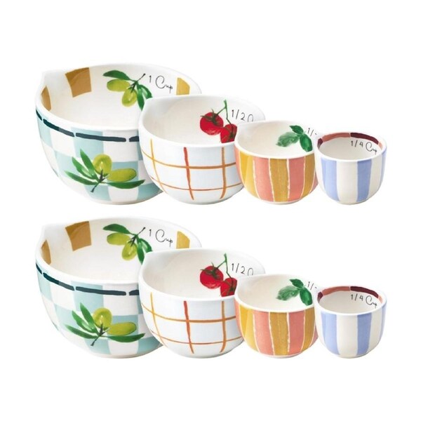 2x 4pc Porto Italian Inspired Multicoloured Valentina Measuring Cups Stoneware