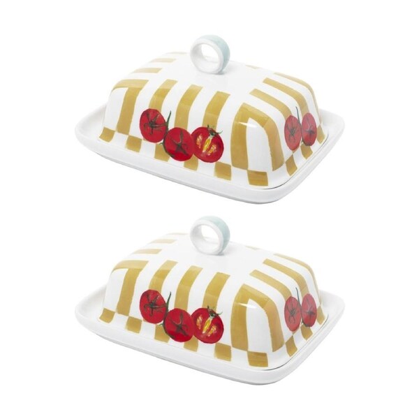 2PK Porto Italian Valentina Butter Dish W/ Tomato Illustration 19x14.5cm