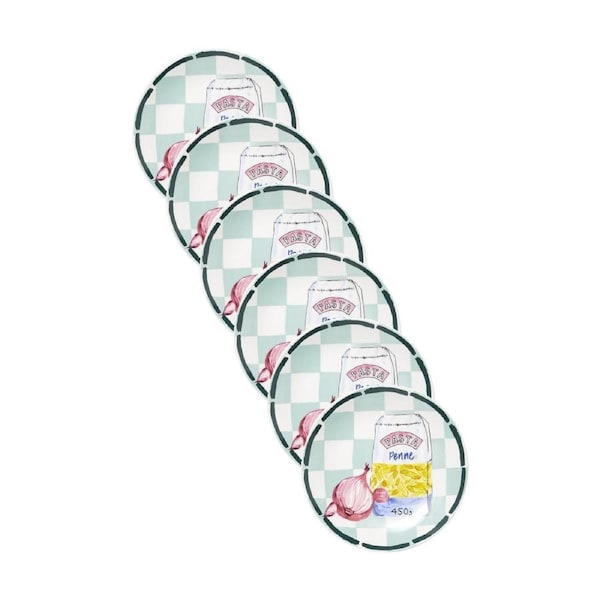 6PK Porto Valentina Italian Penne Pasta Inspired Illustration Side Plate 20cm