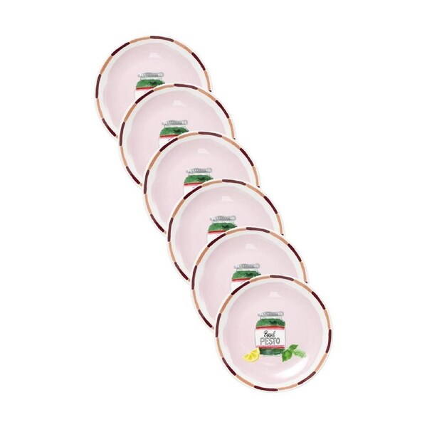 6PK Porto Valentina Italian Inspired Pesto Illustration Side Plate Pink 20cm