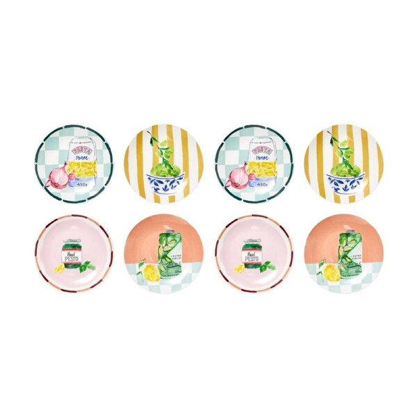 2x 4pc Porto Valentina Italian Illustration Dinner Plate Set Multicoloured