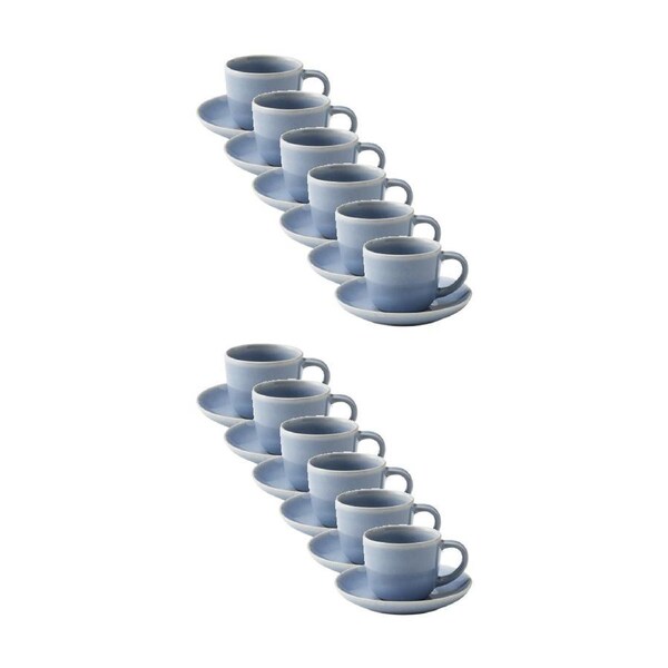 12x 2pc Ecology Element Kitchenware Tea Cup & Saucer Sky Blue Stoneware 120ml