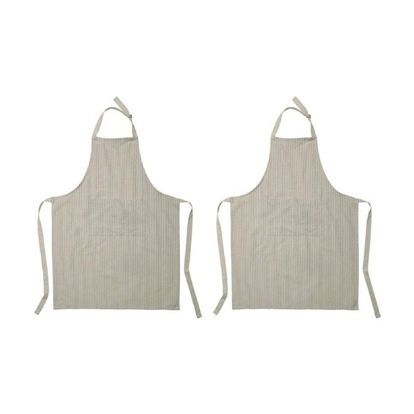 2PK Ecology Tonka 100% Cotton Kitchen Apron Beige & Stone Stripe 70x95cm