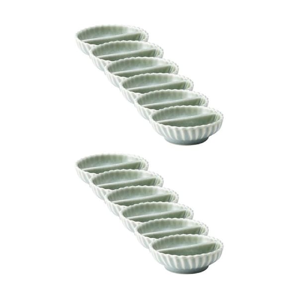 12PK Ecology Ritual Rippled Porcelain Salt & Pepper Pinch Dish Green 9.5cm