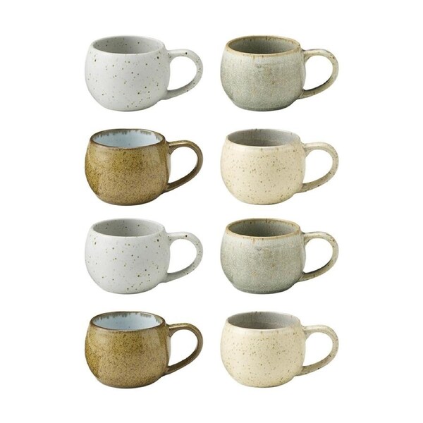 2x 4pc Ecology Elm Kitchenware Espresso Cups Speckled Earth Tones 120ml