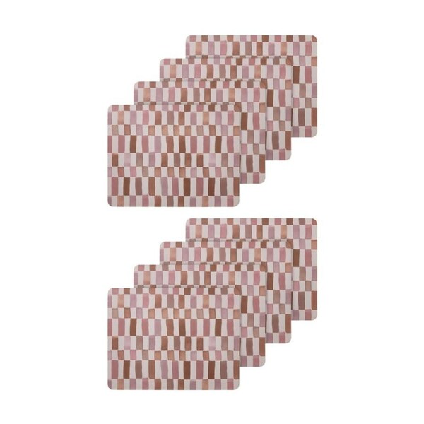 2x 4pc Ecology Retro Brown/Pink Check Dinner Placemats 34x26.5cm