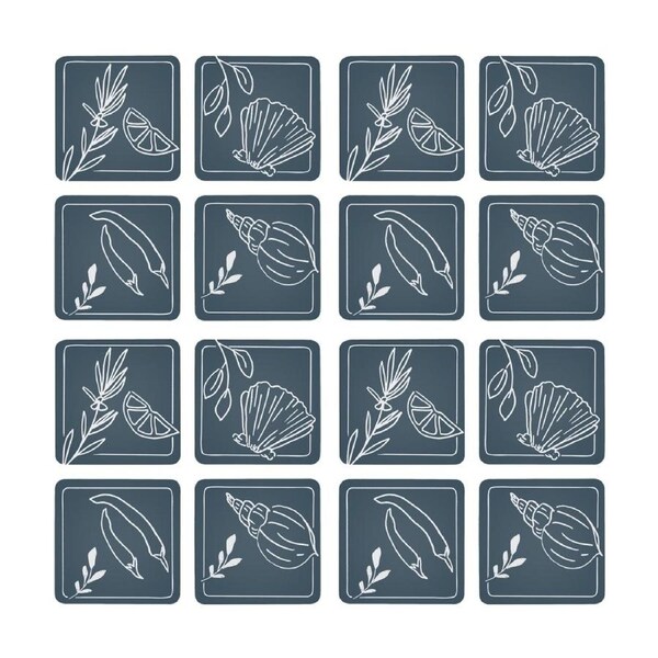 4x 4pc Ecology Ocean Feast Inspired Rectagle Coasters Dark Blue/White 10cm