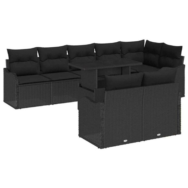 Garden Sofa Set with Cushion Manual 9 pcs Black Poly Rattan vidaXL