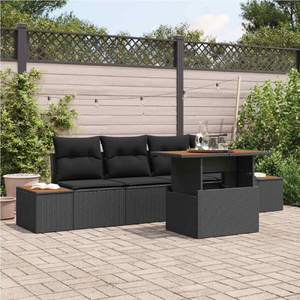 Garden Sofa Set with Storage 5 pcs Black Poly rattan vidaXL