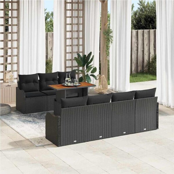 Garden Sofa Set with Storage 8 pcs Black Poly rattan vidaXL