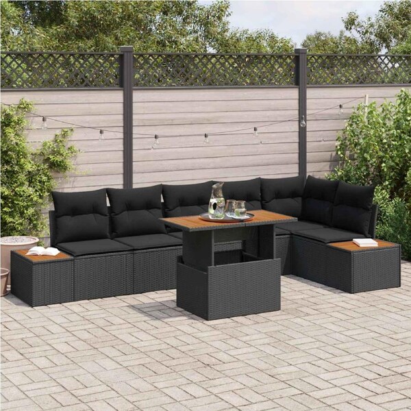 Garden Sofa Set with Storage 7 pcs Black Poly rattan vidaXL