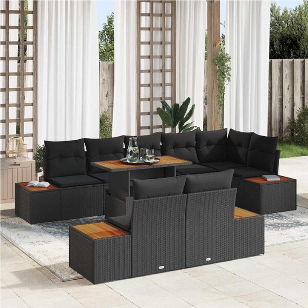Garden Sofa Set with Storage 9 pcs Black Poly rattan vidaXL