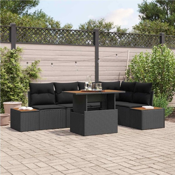 Garden Sofa Set with Storage 6 pcs Black Poly rattan vidaXL