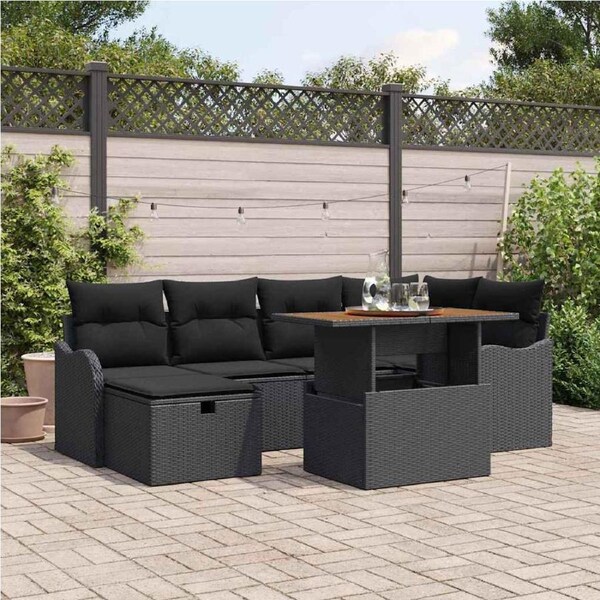 Garden Sofa Set Height-Adjustable 7 pcs Black Poly Rattan vidaXL