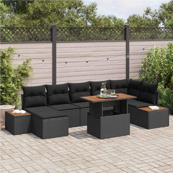 Garden Sofa Set with Storage 8 pcs Black Poly rattan vidaXL