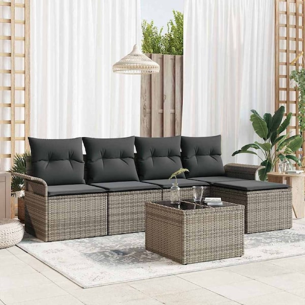 Outdoor Sofa with Cushion 6 pcs Grey Poly Rattan vidaXL