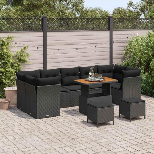 Garden Sofa Set Height-Adjustable 10 pcs Black Poly Rattan vidaXL