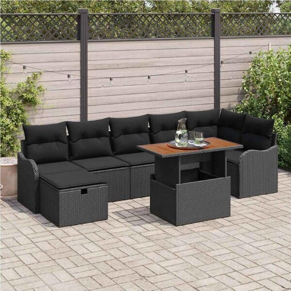 Garden Sofa Set with Storage 8 pcs Black Poly rattan vidaXL