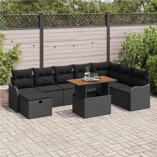 Garden Sofa Set Height-Adjustable 9 pcs Black Poly Rattan vidaXL