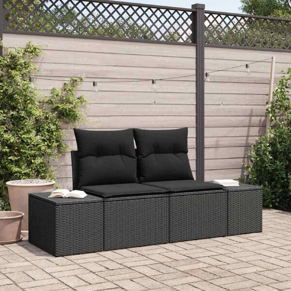 Garden Sofa with Cushion Black 184 x 62 x 69 cm Poly Rattan vidaXL