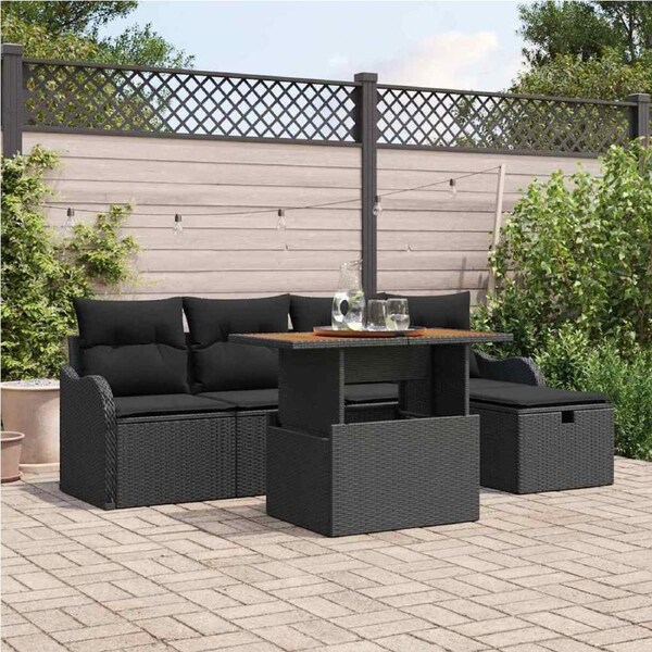 Garden Sofa Set Height-Adjustable 6 pcs Black Poly Rattan vidaXL