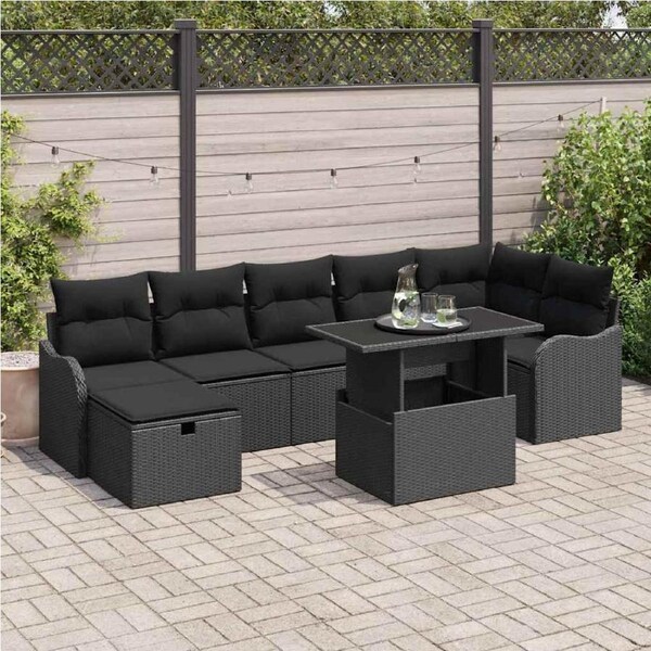 Garden Sofa Set with Cushion 8 pcs Black Poly rattan vidaXL