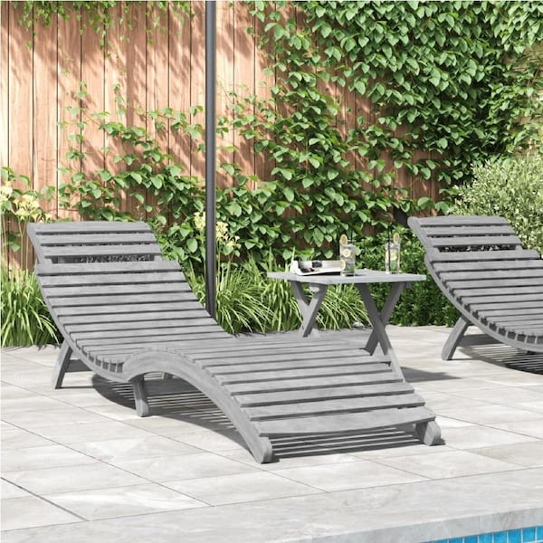 Sun Lounger Grey 184x55x64 cm Solid Wood Acacia vidaXL