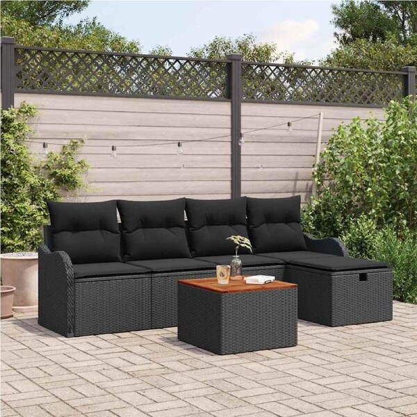 Garden Sofa Set with Cushion 6 pcs Black Poly rattan vidaXL