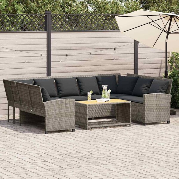 Garden Sofa with Cushions Grey Poly Rattan vidaXL