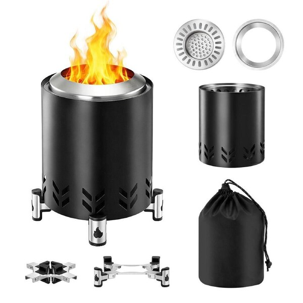 Tabletop Stove Fire Pit Smokeless Wood Burning Campfire Fireplace Outdoor Portable Patio Hiking Camping Stainless Steel Stand Carry Bag 14.5x13cm