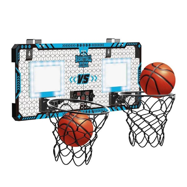 Double Basketball Hoop Ring Rim Net Over the Door Indoor LED Scoreboard Hanging Goal Backboard System 2 Player Game Toys Sports Activity Play Centre