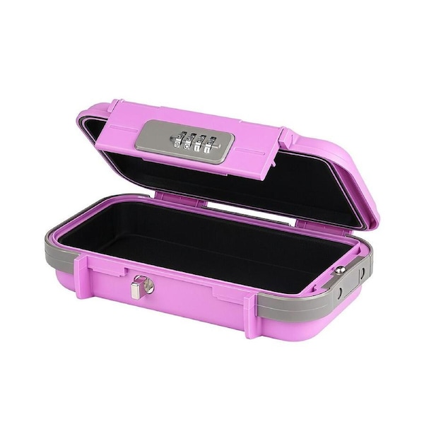 Portable Safe Lock Box Personal Beach Security Case Travel Combination Code Small Waterproof Lockbox Money Cash Deposit Jewelry Home Dorm Office Pink