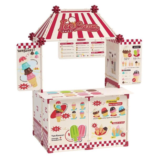 Kids Ice Cream Toy Set Pretend Role Play Kitchen Food Cardboard Building Kit STEM Educational Learning Interactive Preschool Activity Centre Shop 3+