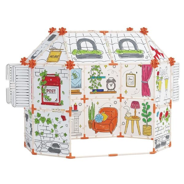 DIY Cardboard Play House Kids STEM Toys Educational Building Kit Interactive Colouring Doodling Creative Arts Crafts Construction Project 120x85x98cm