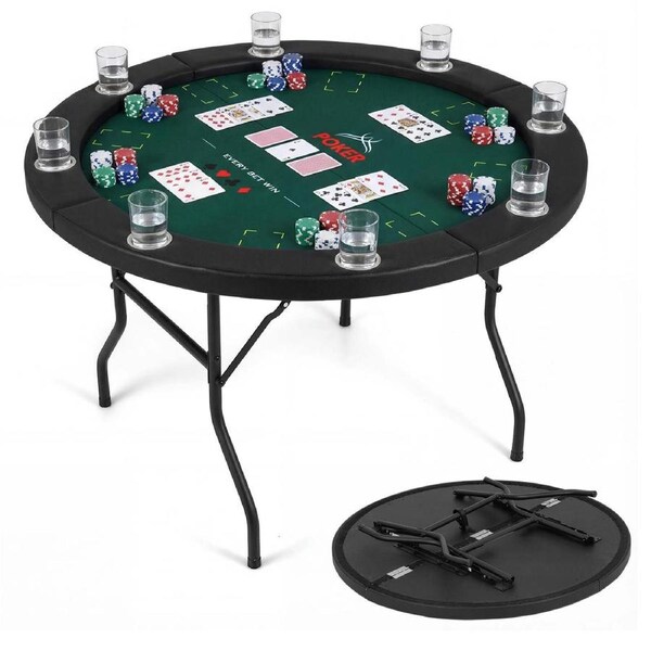 Costway 122cm Folding Poker Table Round Casino Leisure Texas Holdem Game Play Table for 8 Players Green