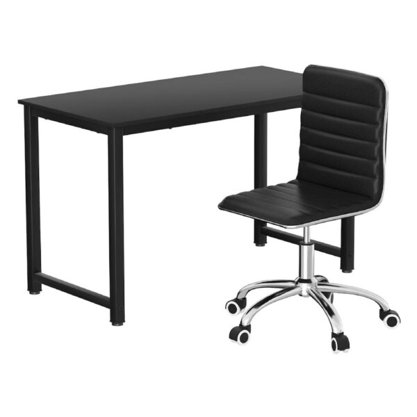 Computer Desk 120cm Executive Office Chairs Set PU Leather Low Back Black