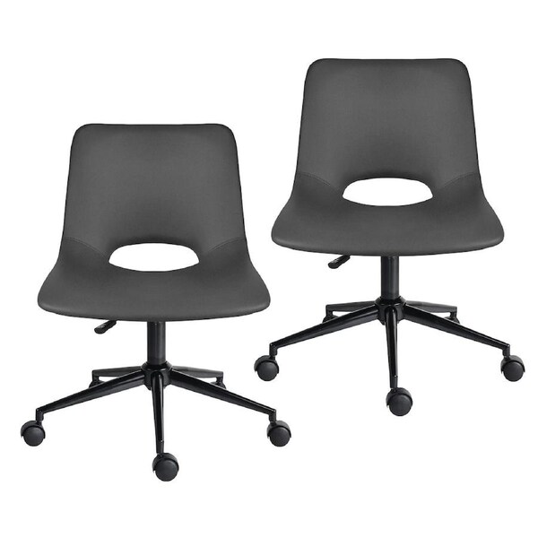2 Set Office Desk Chair - PU Leather Home Swivel Chair Cut-Out Seat HALO GREY